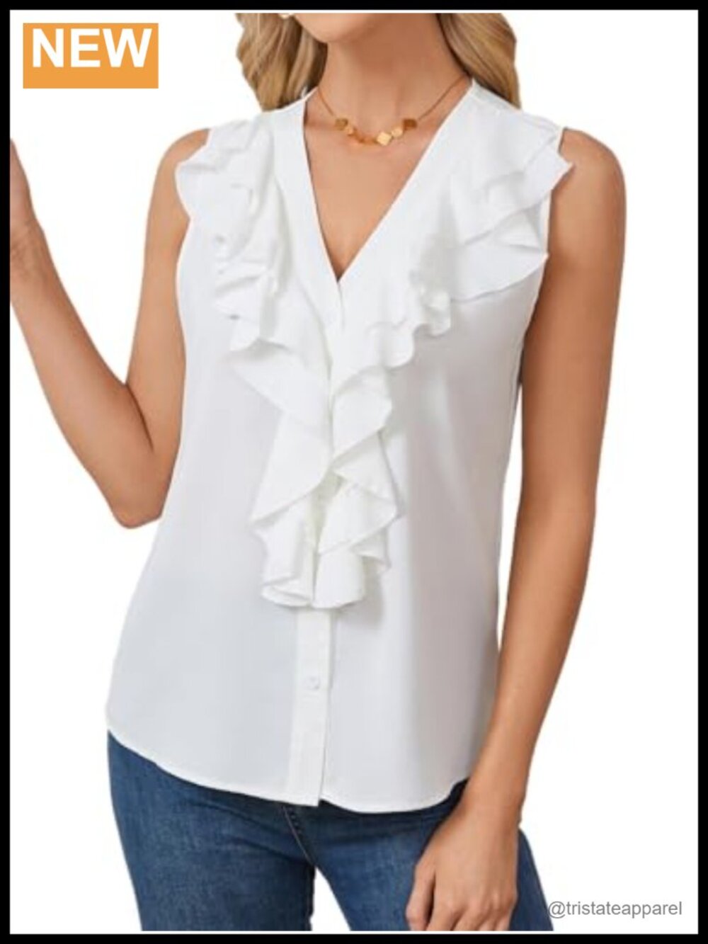 Women's Sleeveless V-Neck Ruffle Tank Top with Button Front